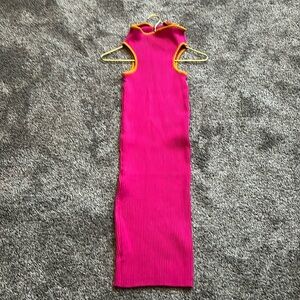 Hot pink ribbed sweater dress